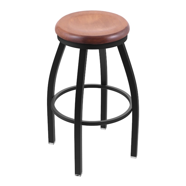 25" Swivel Counter Stool, Black Wrinkle, Med Maple Seat